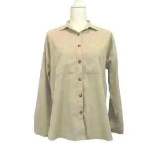 Kendall & Kylie Corduroy Boyfriend Shirt – Khaki, Size XS